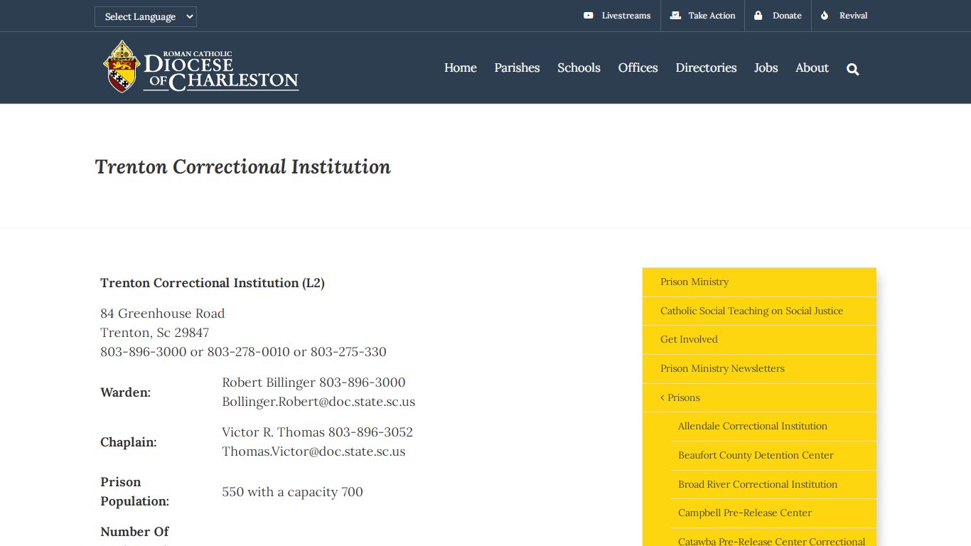 Trenton Correctional Institution - South Carolina Catholic